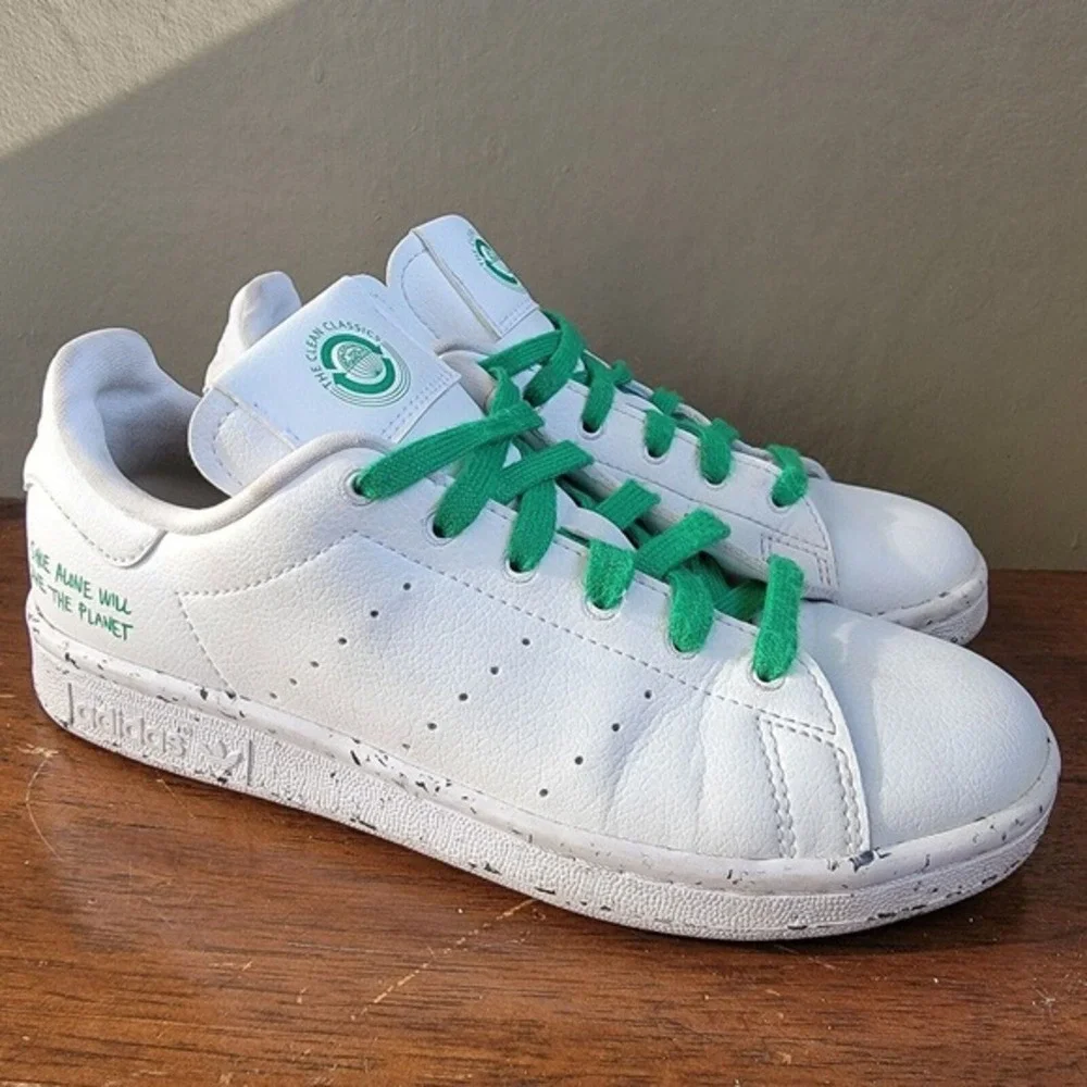 Adidas Stan Smith Vegan Clean Classics White Green Sneakers Size 4 | FU9609